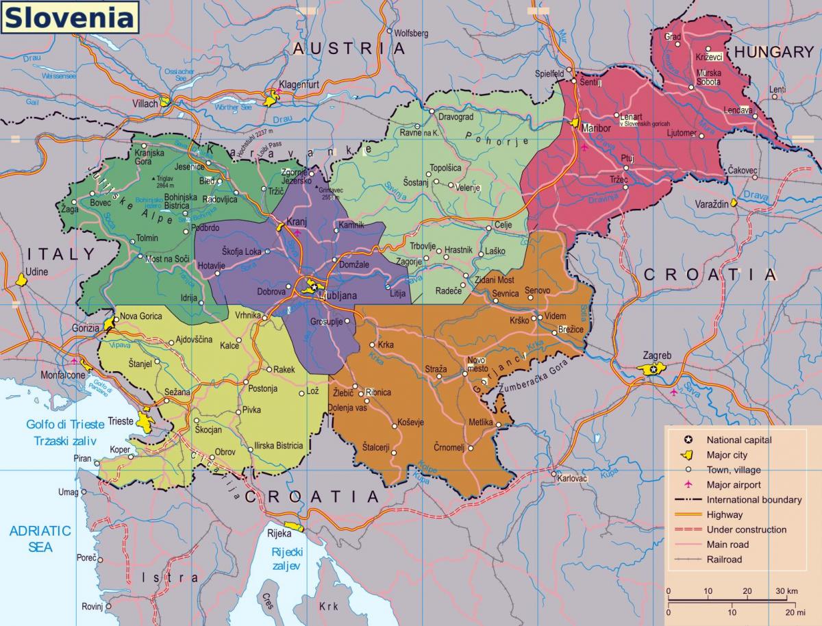 Mapa Słowenii i krajów graniczących