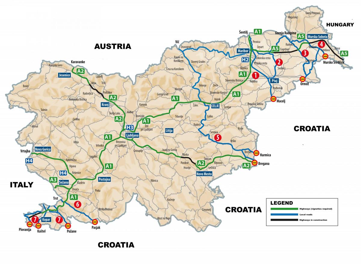 Mapa autostrad w Słowenii
