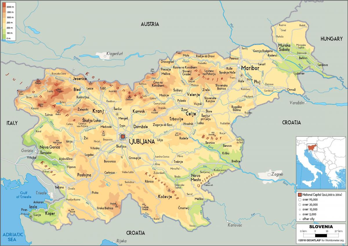 Mapa ukształtowania terenu Słowenii
