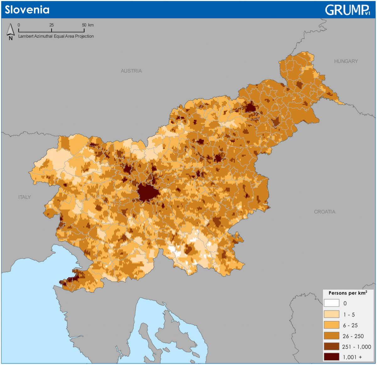 Mapa gęstości zaludnienia Słowenii