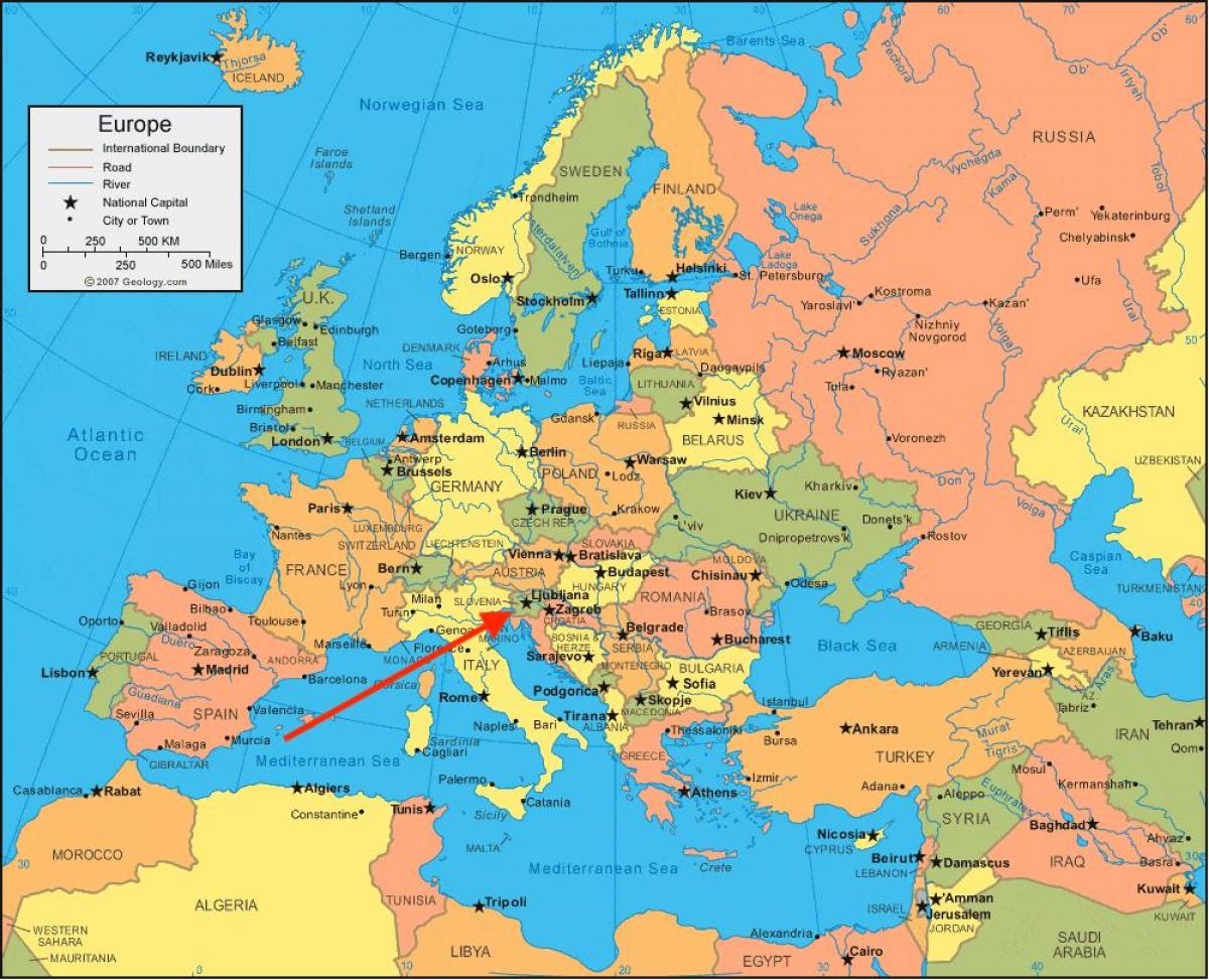 Położenie Słowenii na mapie Europy Południowej